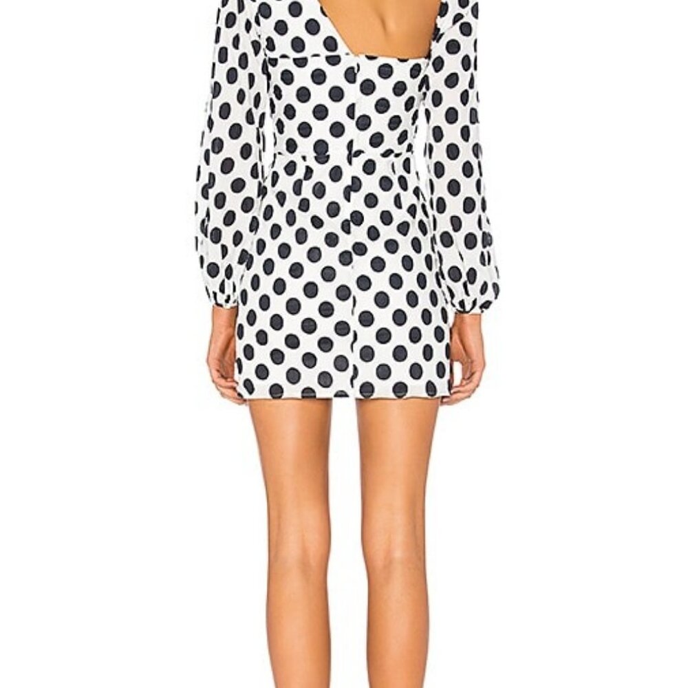 Lovers + Friends Andy Polka Mini Dress Asymmetric Neck Balloon Sleeve Size XL - Picture 2 of 12